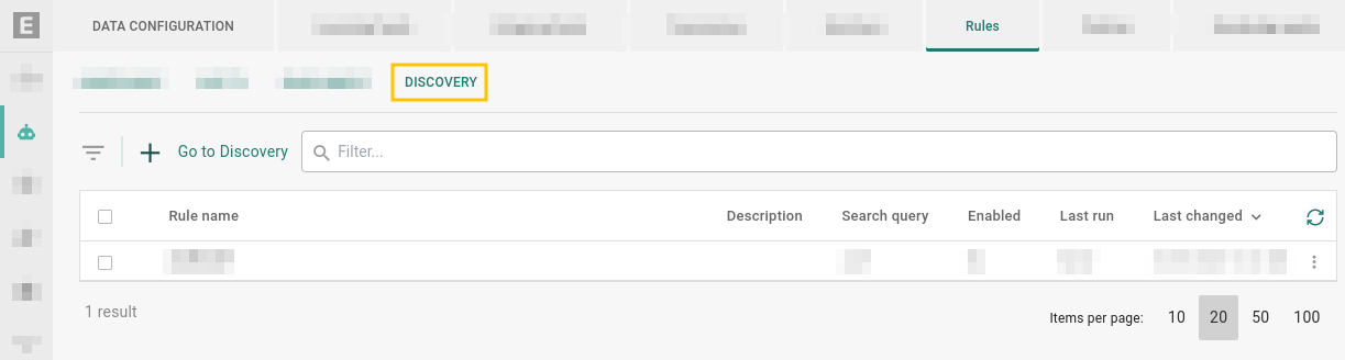 Go to Data configuration, Rules, Discovery.