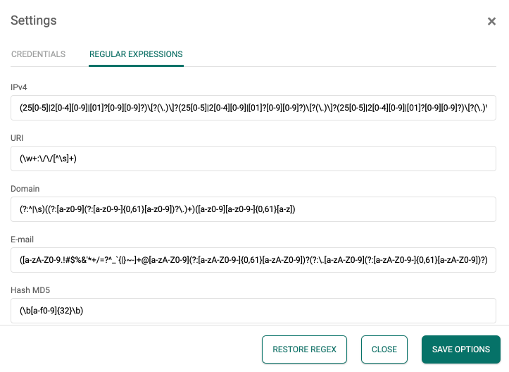 Regular expressions in the browser extension. 