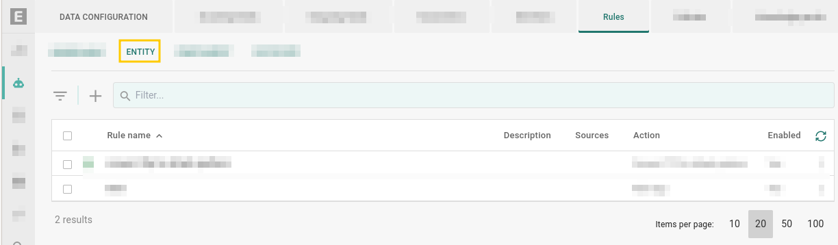 Go to Data configuration, Rules, Entity.