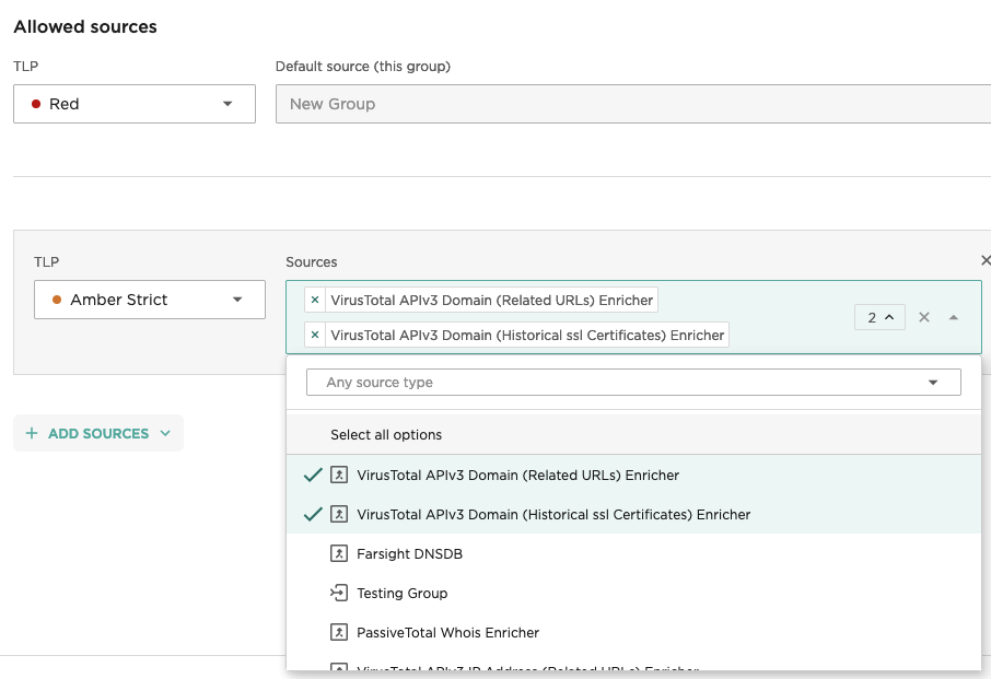 You can now select multiple allowed sources at a time when configuring groups