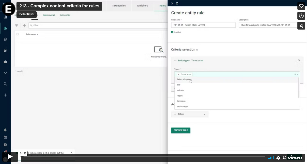 Complex entity rules with new content criteria tool